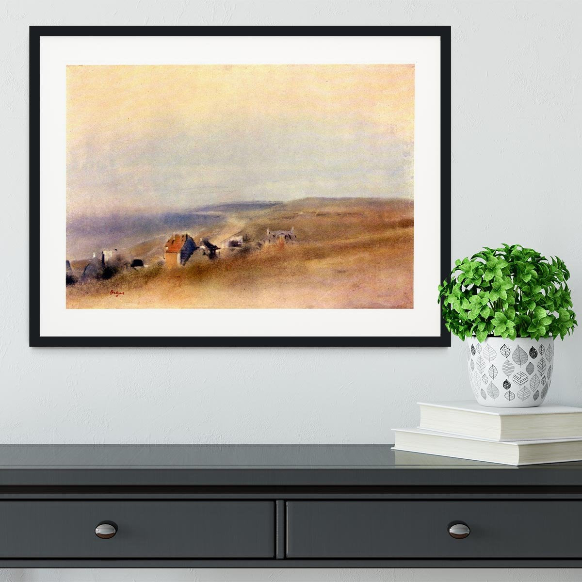 Houses on cliffs above a bay by Degas Framed Print - Canvas Art Rocks - 1