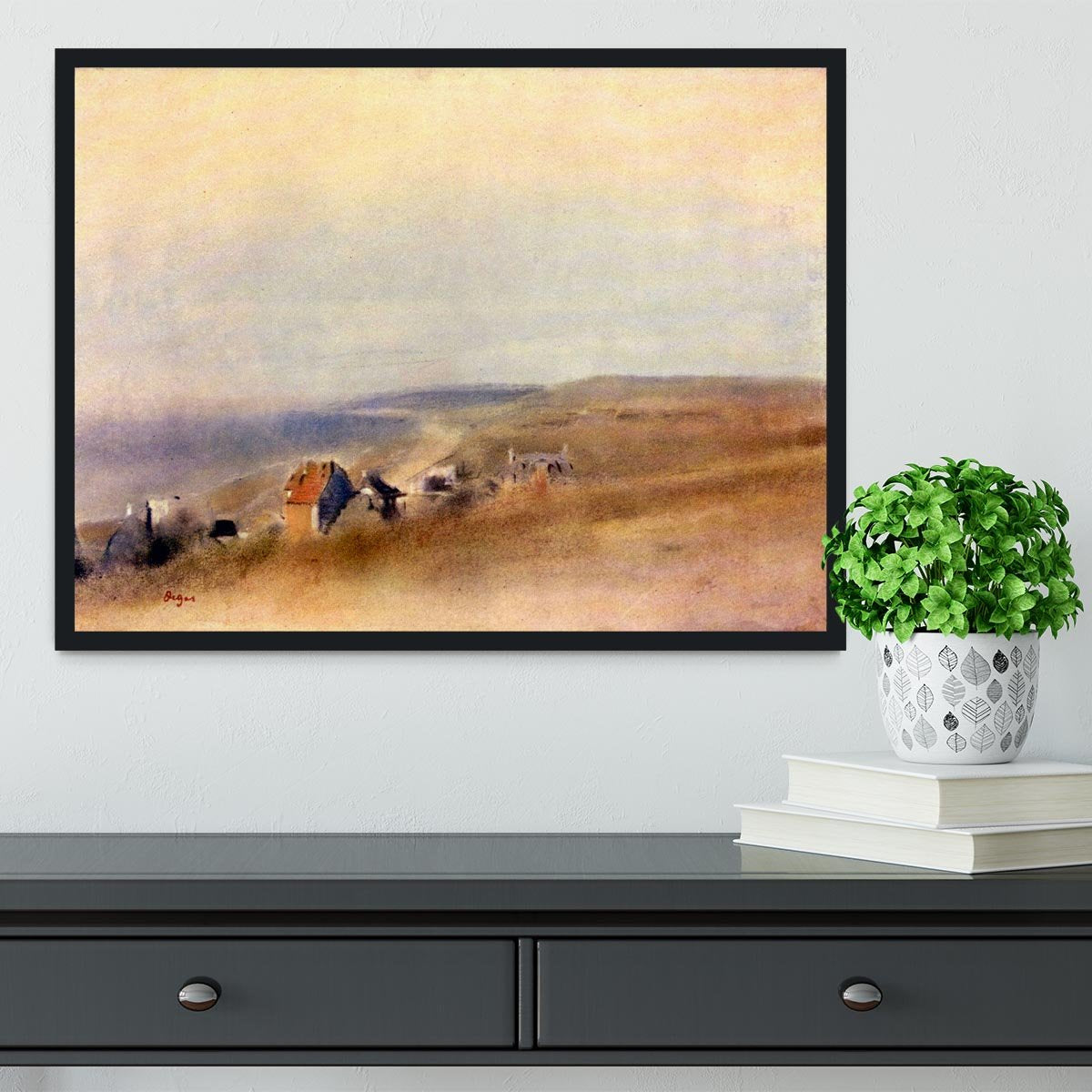Houses on cliffs above a bay by Degas Framed Print - Canvas Art Rocks - 2