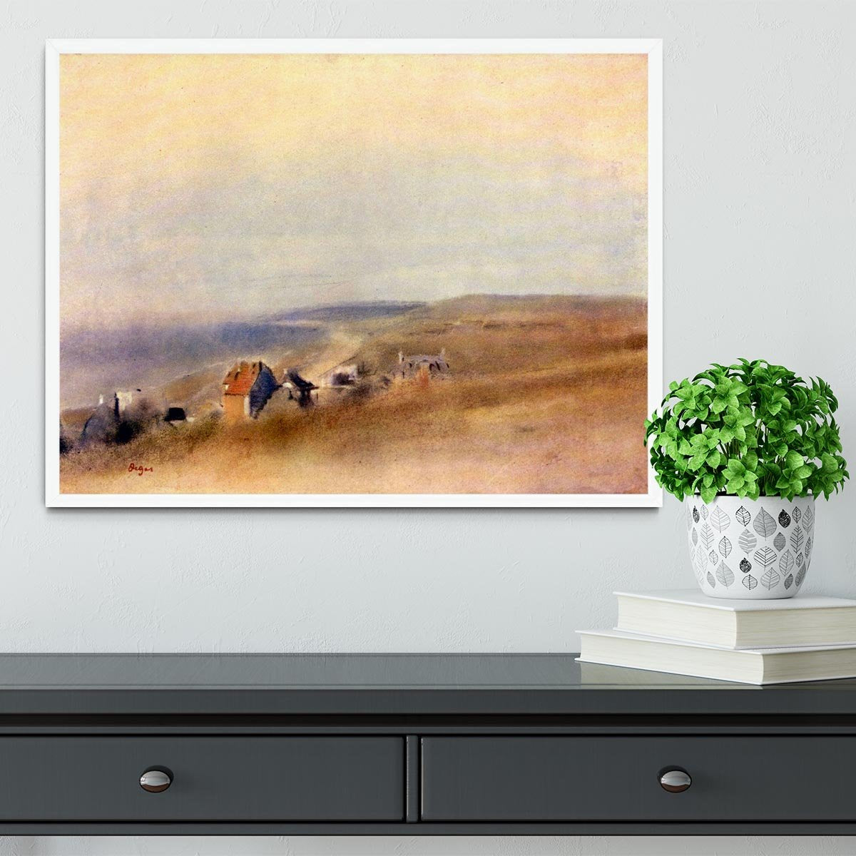 Houses on cliffs above a bay by Degas Framed Print - Canvas Art Rocks -6