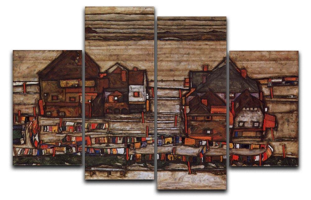 Houses with laundry lines and suburban by Egon Schiele 4 Split Panel Canvas - Canvas Art Rocks - 1