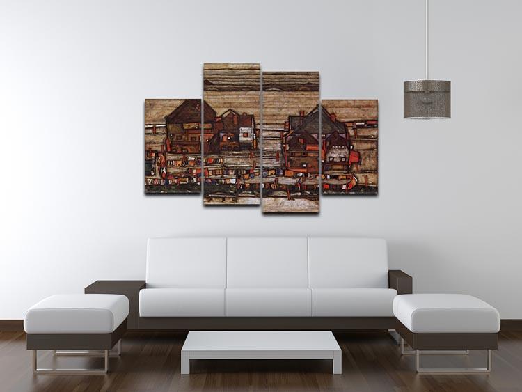 Houses with laundry lines and suburban by Egon Schiele 4 Split Panel Canvas - Canvas Art Rocks - 3