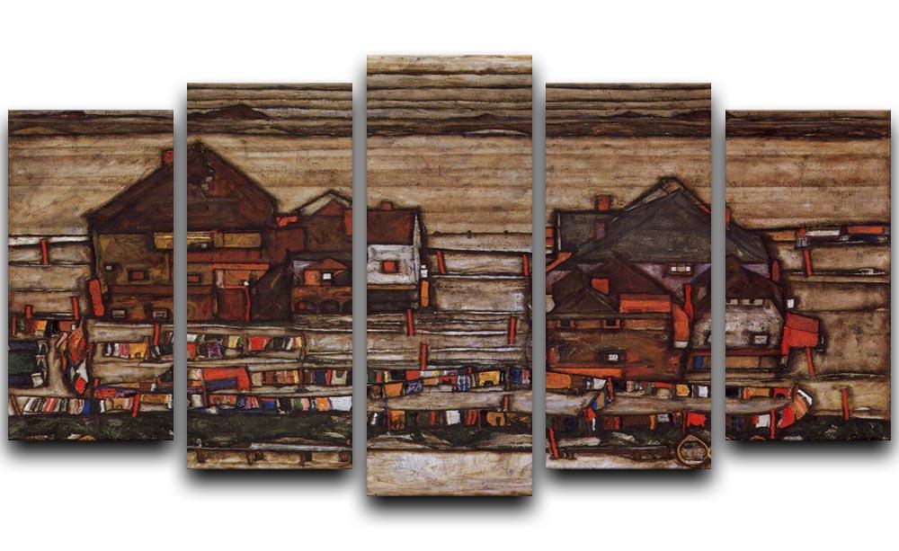 Houses with laundry lines and suburban by Egon Schiele 5 Split Panel Canvas - Canvas Art Rocks - 1