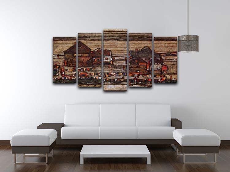 Houses with laundry lines and suburban by Egon Schiele 5 Split Panel Canvas - Canvas Art Rocks - 3