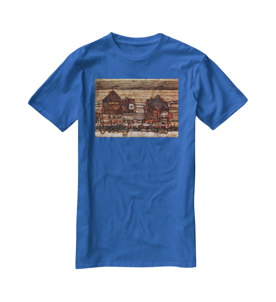 Houses with laundry lines and suburban by Egon Schiele T-Shirt - Canvas Art Rocks - 2