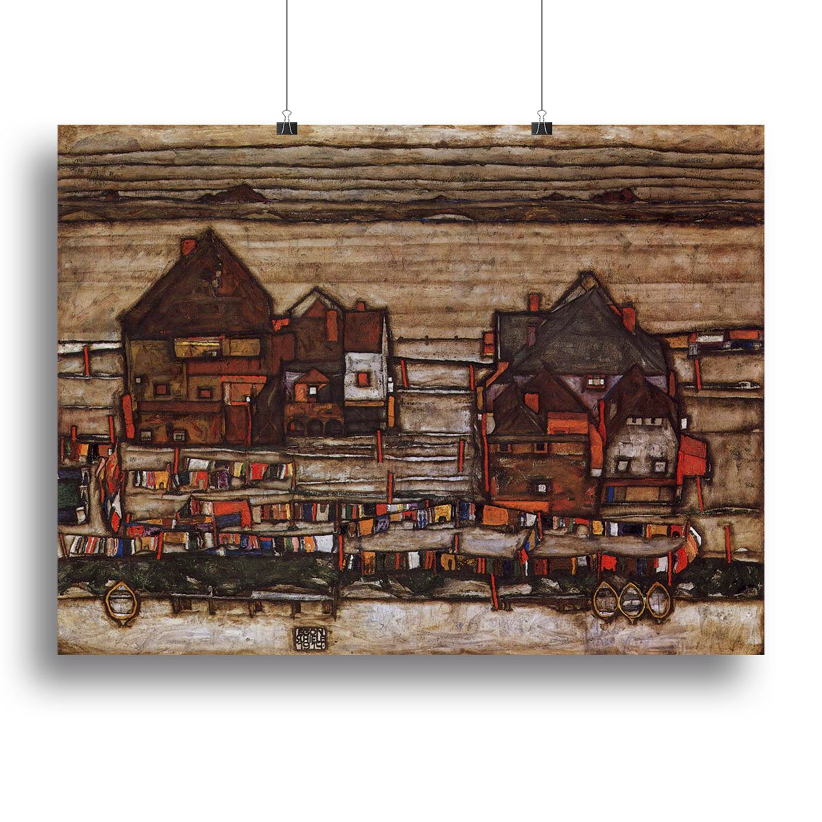 Houses with laundry lines and suburban by Egon Schiele Canvas Print or Poster