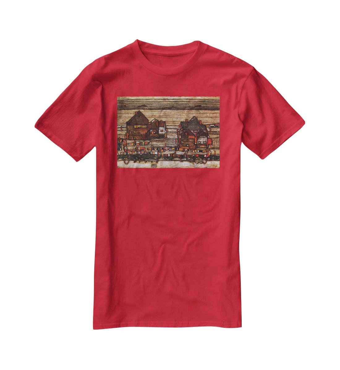 Houses with laundry lines and suburban by Egon Schiele T-Shirt - Canvas Art Rocks - 4
