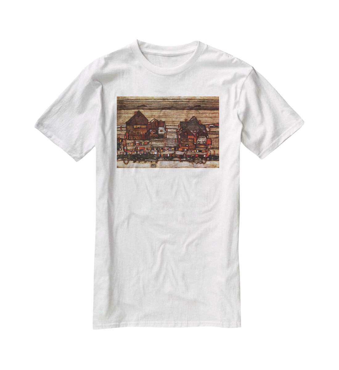 Houses with laundry lines and suburban by Egon Schiele T-Shirt - Canvas Art Rocks - 5