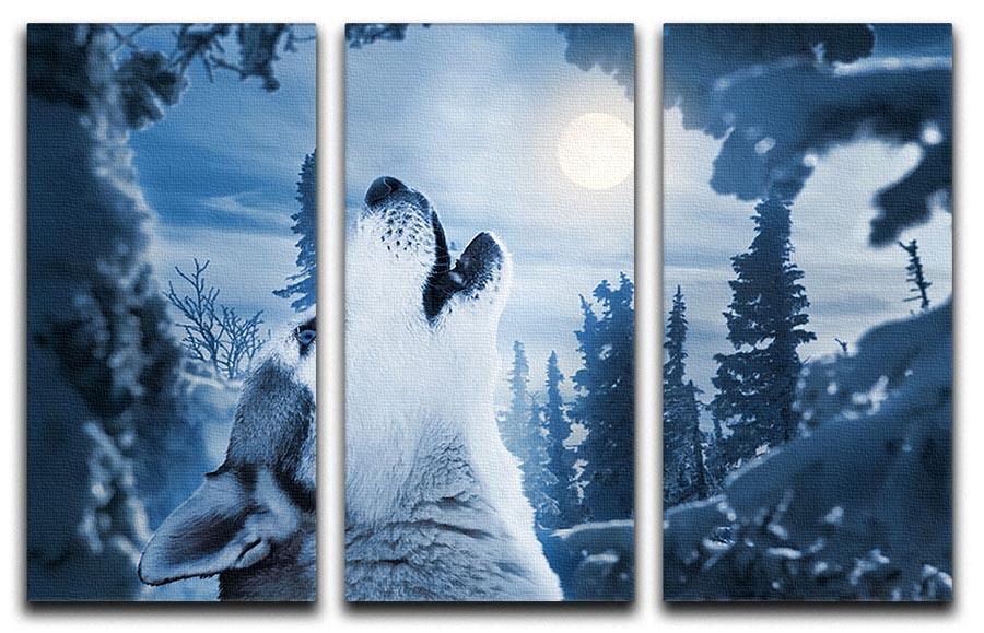 Howling to the moon 3 Split Panel Canvas Print - Canvas Art Rocks - 1