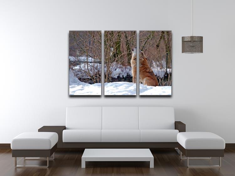 Howling wolf in winter scenery 3 Split Panel Canvas Print - Canvas Art Rocks - 3