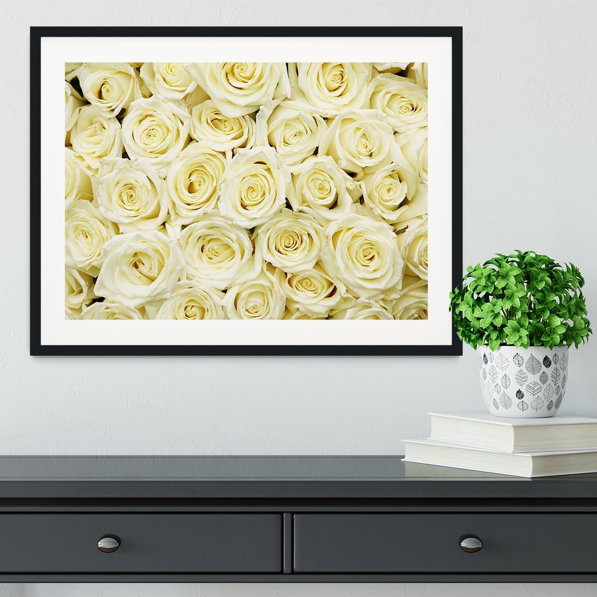 Huge bouquet of white roses Framed Print - Canvas Art Rocks - 1