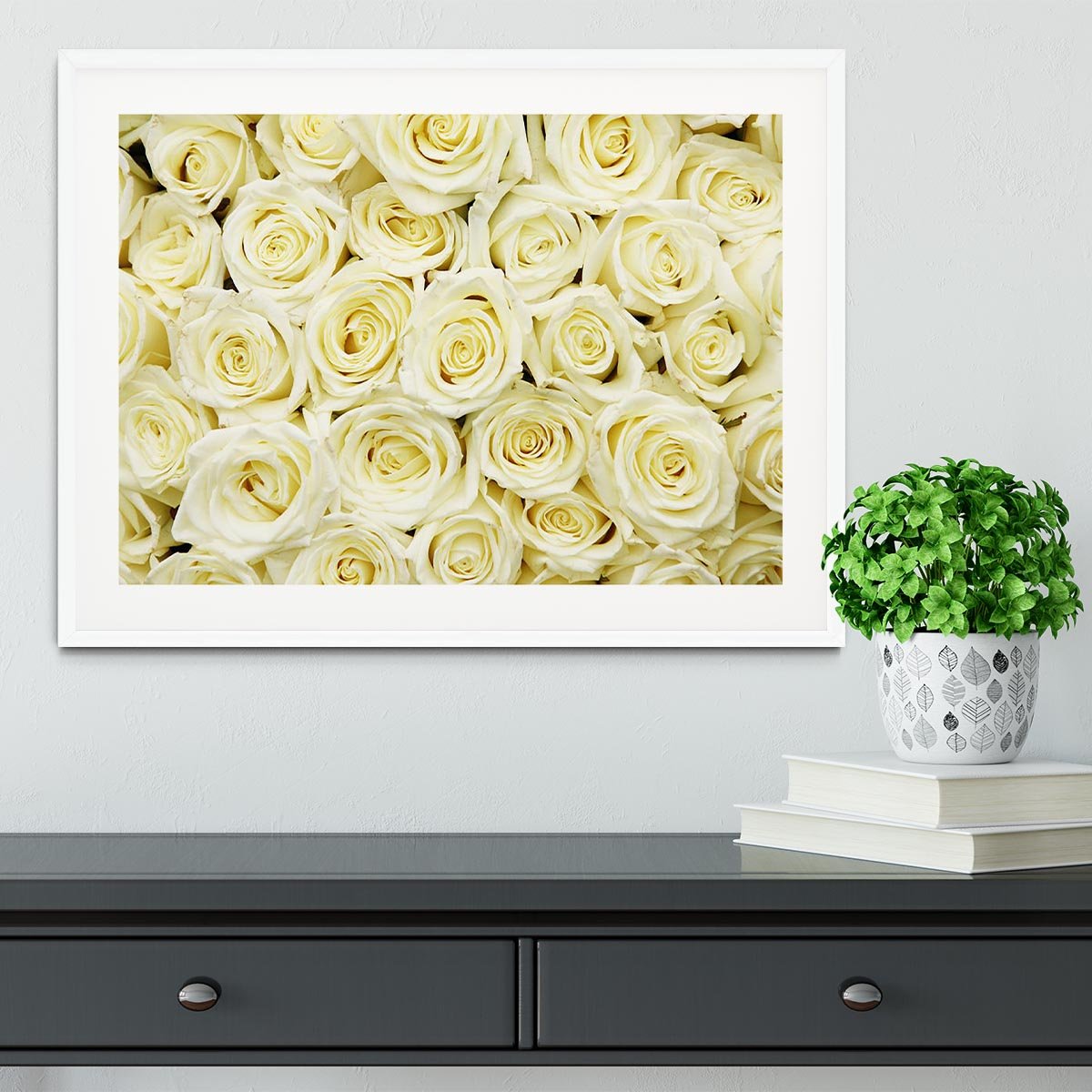 Huge bouquet of white roses Framed Print - Canvas Art Rocks - 5