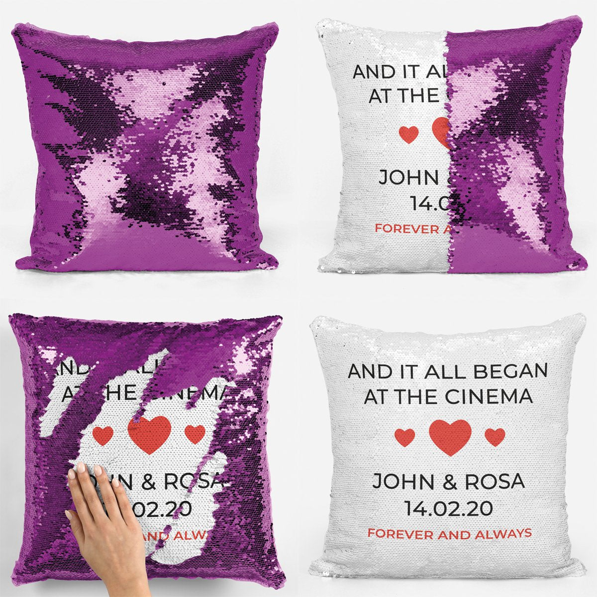 'And It All Began' Love Story Sequin Magic Cushion