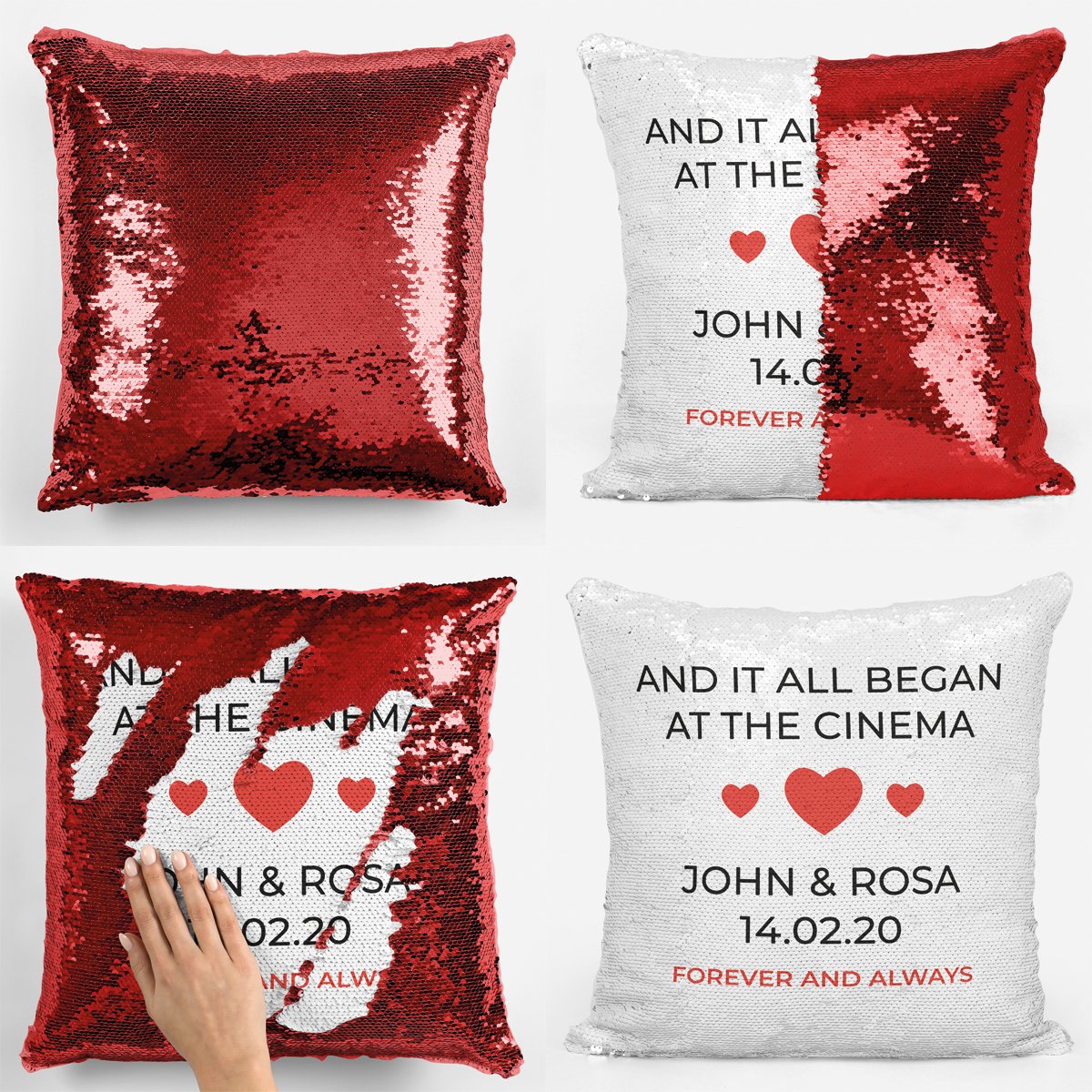 'And It All Began' Love Story Sequin Magic Cushion