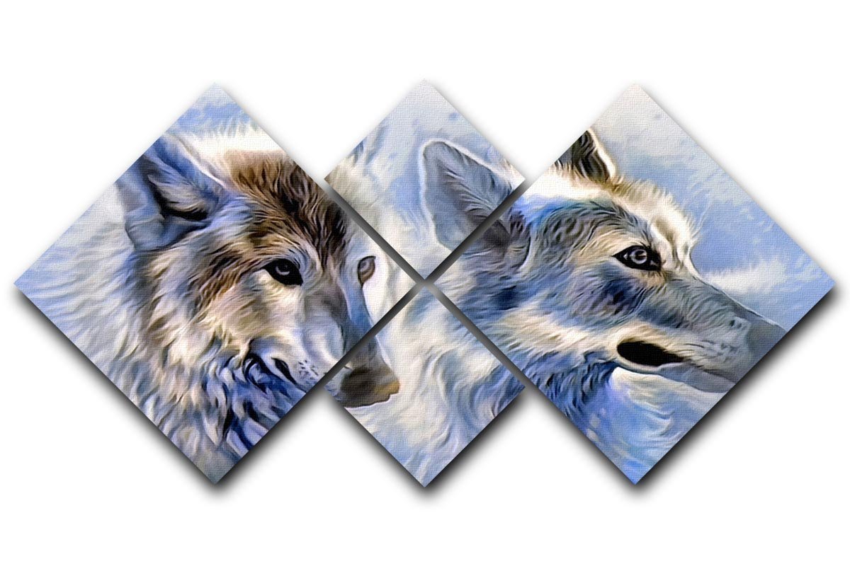 Ice Wolf Painting 4 Square Multi Panel Canvas  - Canvas Art Rocks - 1