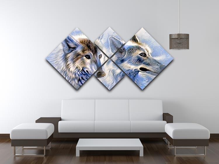 Ice Wolf Painting 4 Square Multi Panel Canvas - Canvas Art Rocks - 3