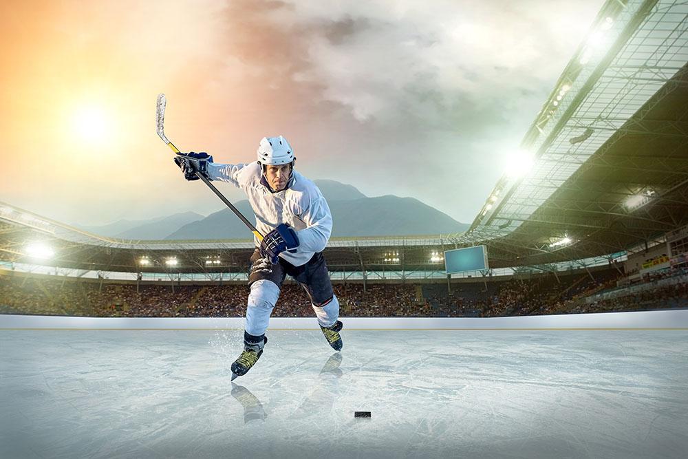 Ice hockey in Open stadium Wall Mural Wallpaper - Canvas Art Rocks - 1