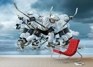 Ice hockey players in action Wall Mural Wallpaper - Canvas Art Rocks - 2
