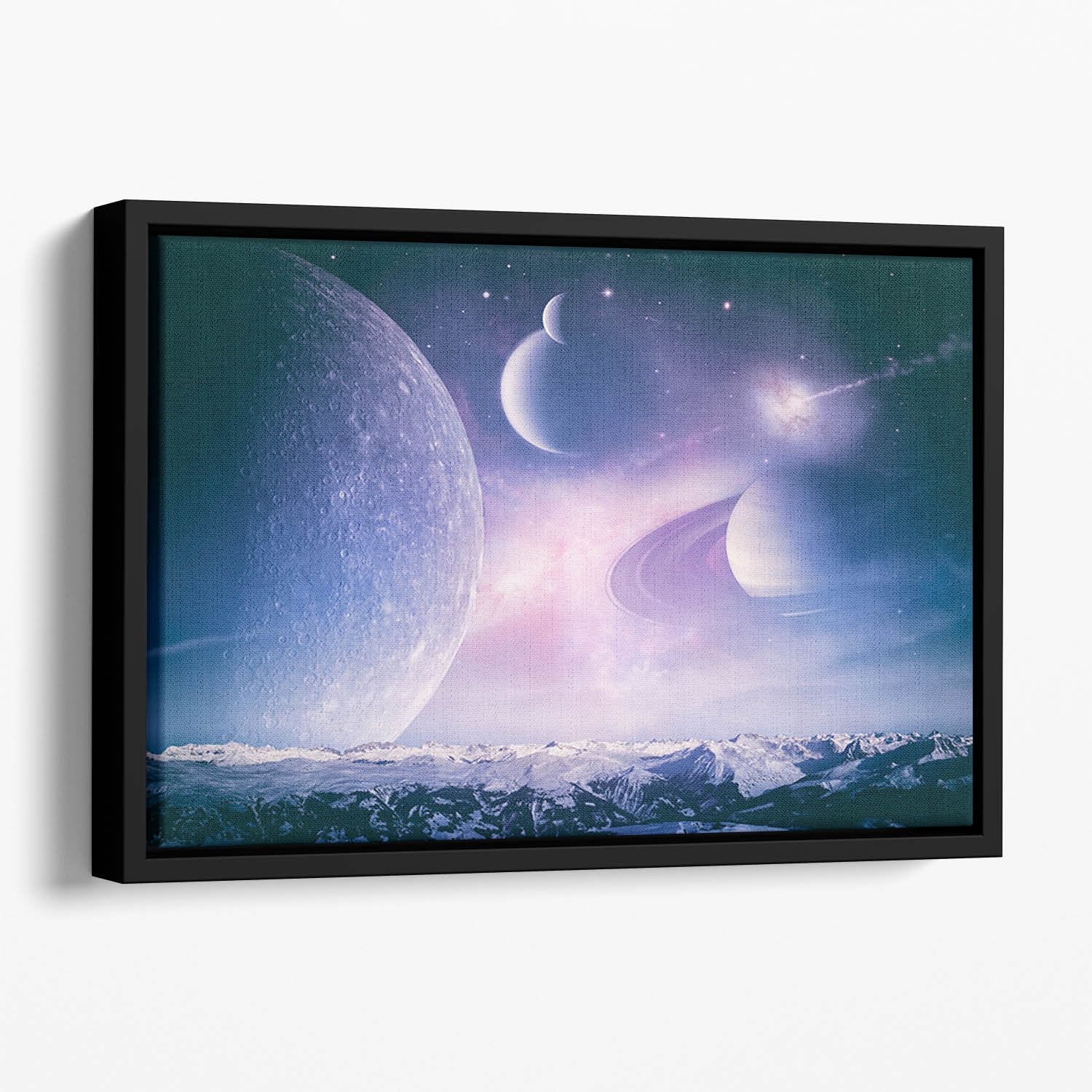 Ice world and planets Floating Framed Canvas