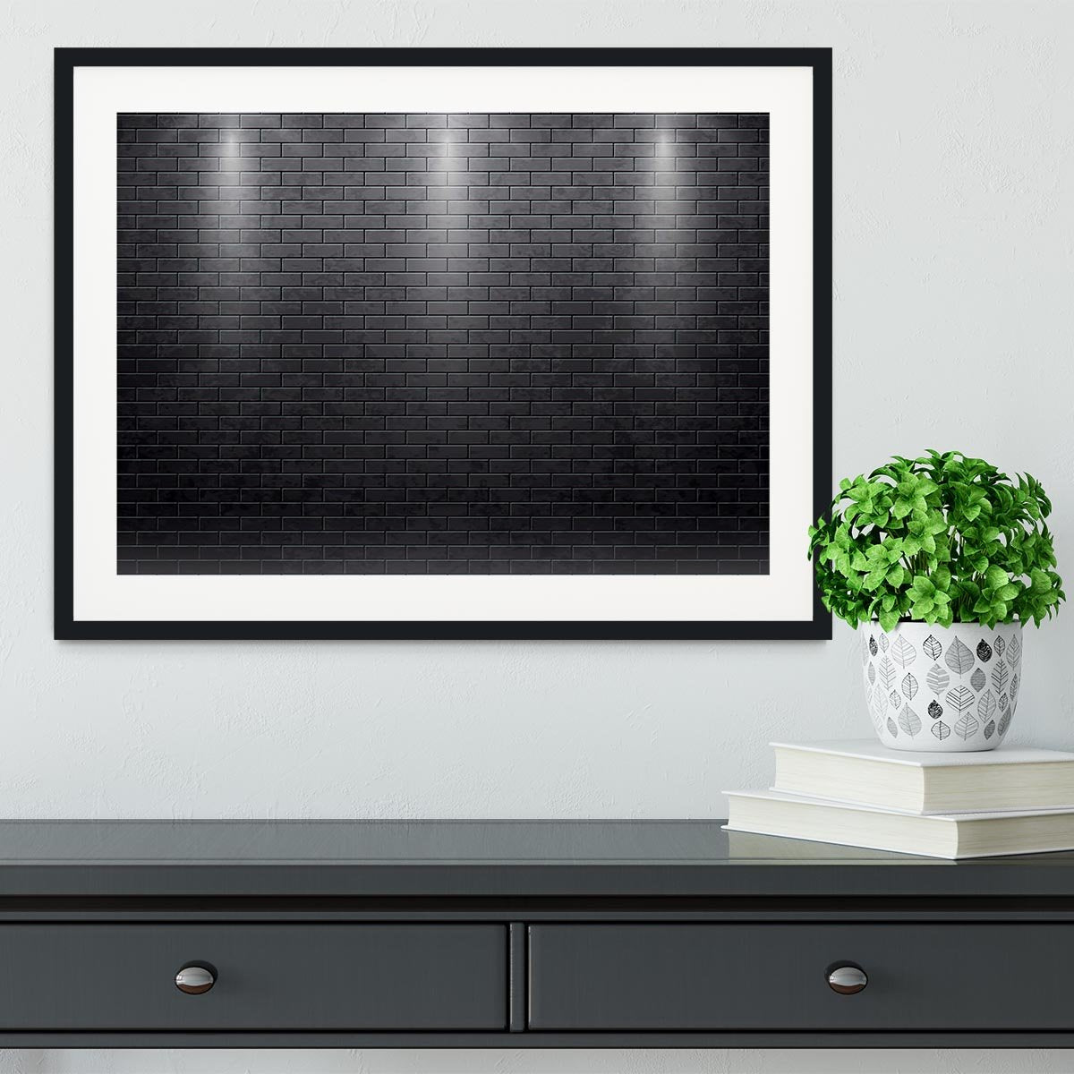 Illustartion of brick wall black Framed Print - Canvas Art Rocks - 1