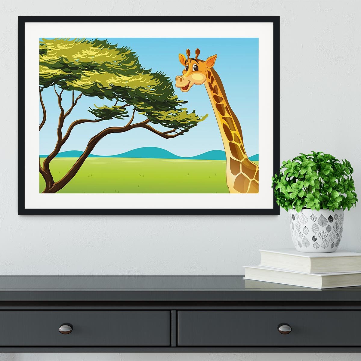 Illustration of a giraffe eating Framed Print - Canvas Art Rocks - 1