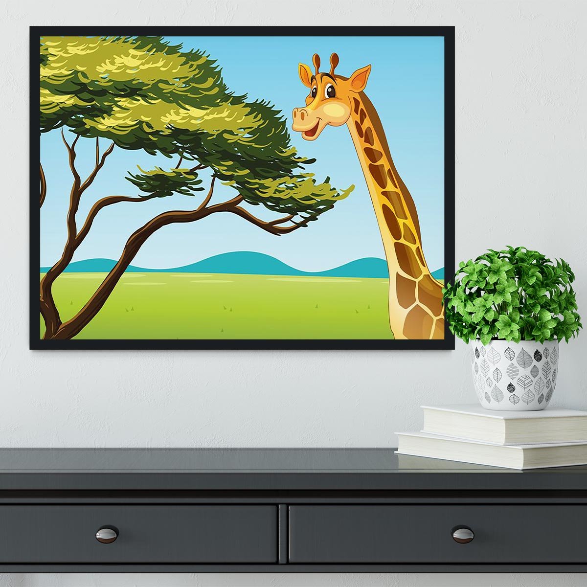 Illustration of a giraffe eating Framed Print - Canvas Art Rocks - 2