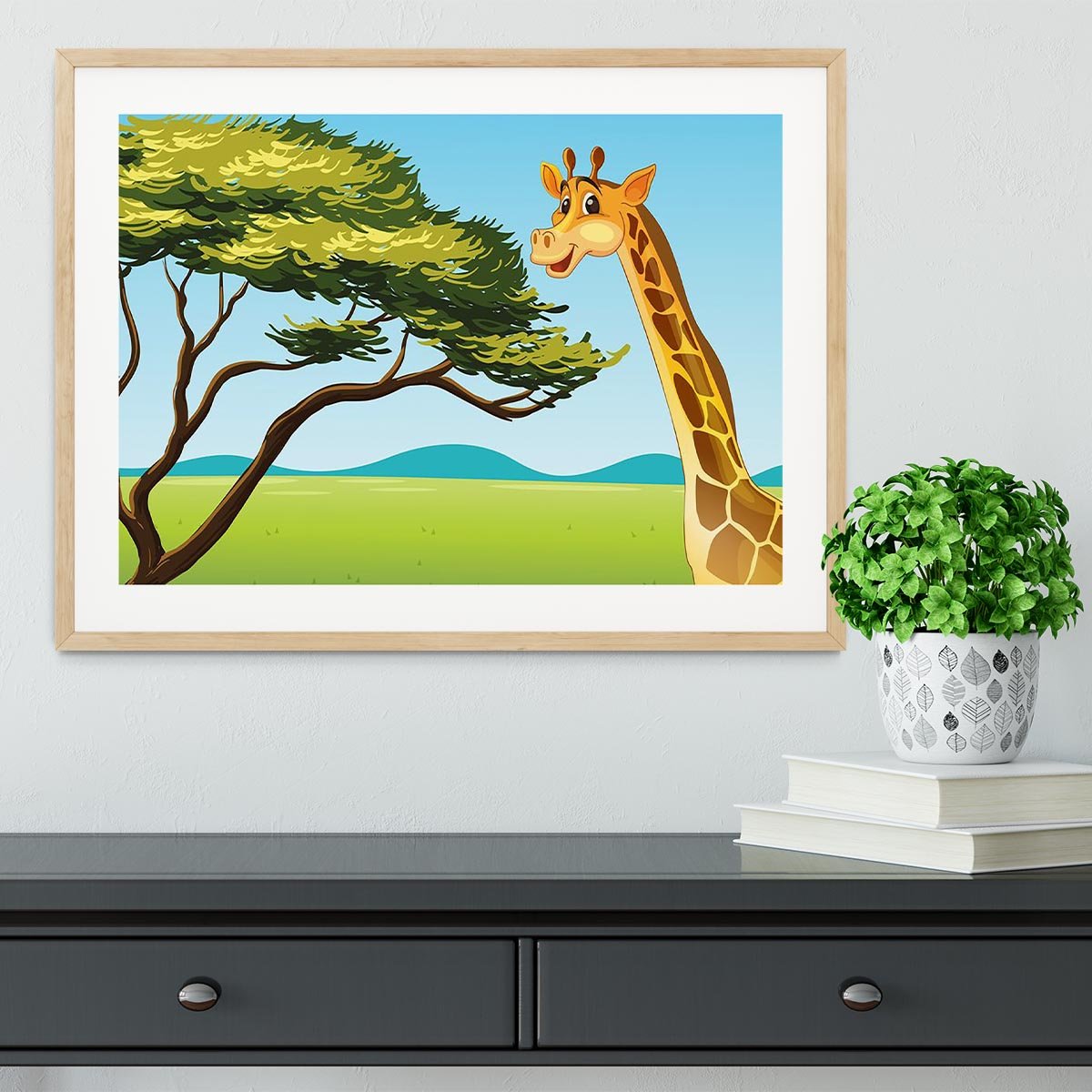 Illustration of a giraffe eating Framed Print - Canvas Art Rocks - 3