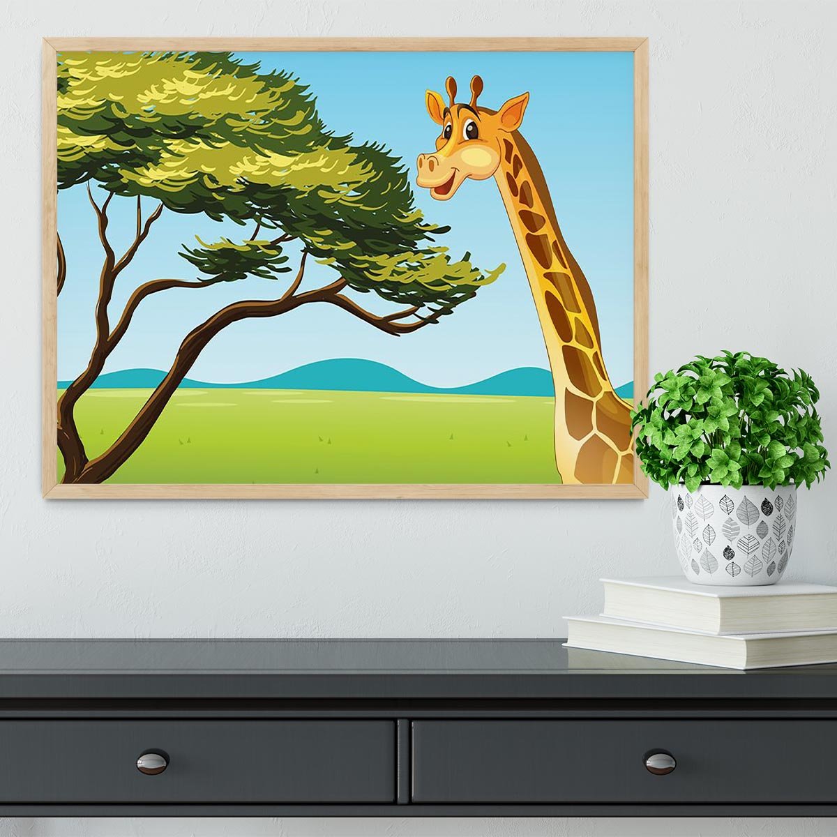Illustration of a giraffe eating Framed Print - Canvas Art Rocks - 4