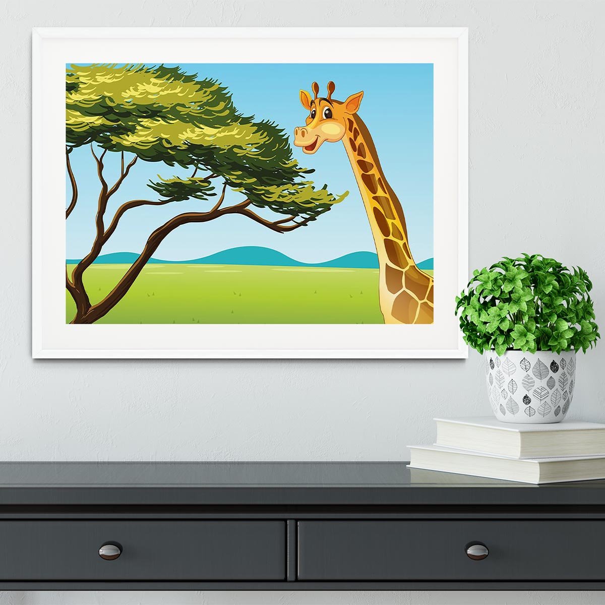 Illustration of a giraffe eating Framed Print - Canvas Art Rocks - 5