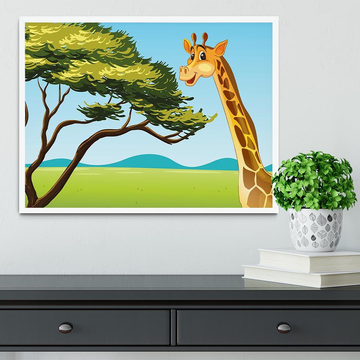 Illustration of a giraffe eating Framed Print - Canvas Art Rocks -6