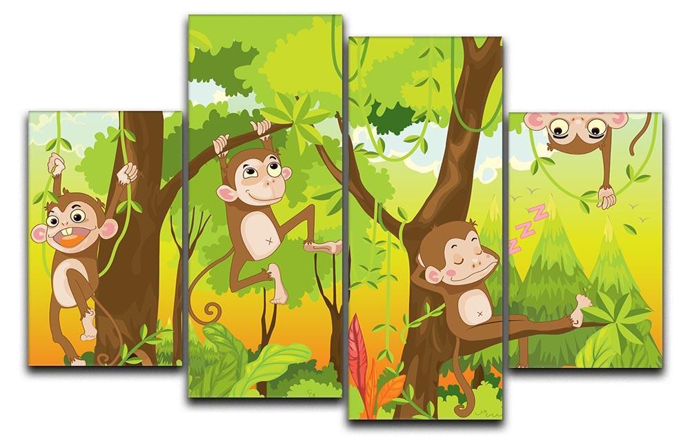 Illustration of a monkey in a jungle 4 Split Panel Canvas - Canvas Art Rocks - 1