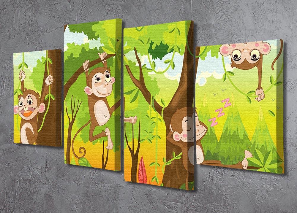 Illustration of a monkey in a jungle 4 Split Panel Canvas - Canvas Art Rocks - 2