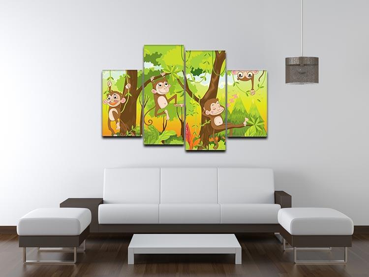 Illustration of a monkey in a jungle 4 Split Panel Canvas - Canvas Art Rocks - 3