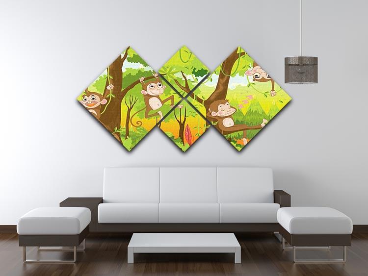 Illustration of a monkey in a jungle 4 Square Multi Panel Canvas - Canvas Art Rocks - 3