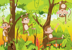 Illustration of a monkey in a jungle Wall Mural Wallpaper - Canvas Art Rocks - 1