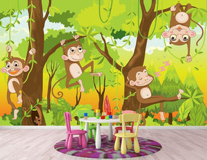 Illustration of a monkey in a jungle Wall Mural Wallpaper - Canvas Art Rocks - 2