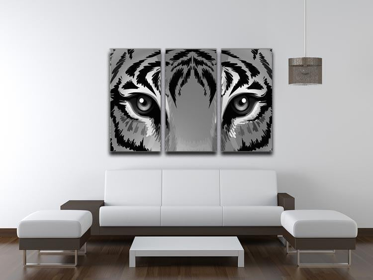 Illustration of a tiger with sharp eyes 3 Split Panel Canvas Print - Canvas Art Rocks - 3