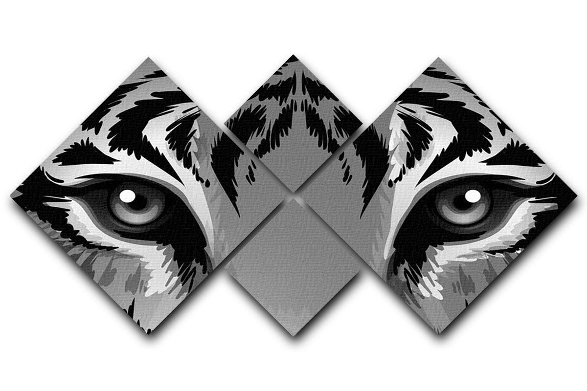 Illustration of a tiger with sharp eyes 4 Square Multi Panel Canvas - Canvas Art Rocks - 1