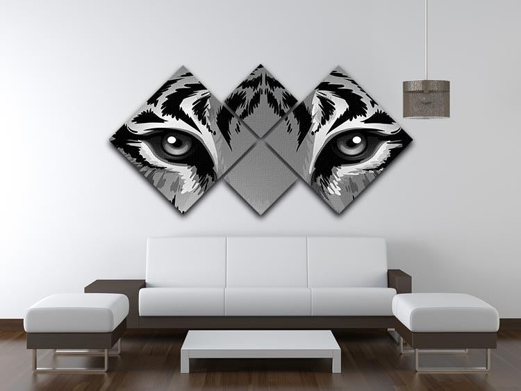 Illustration of a tiger with sharp eyes 4 Square Multi Panel Canvas - Canvas Art Rocks - 3