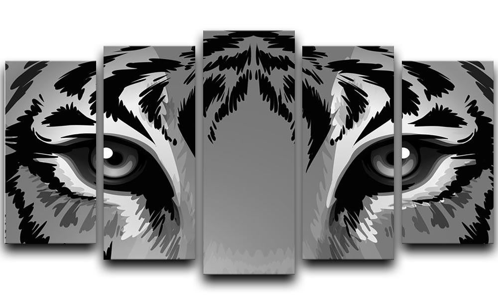 Illustration of a tiger with sharp eyes 5 Split Panel Canvas - Canvas Art Rocks - 1