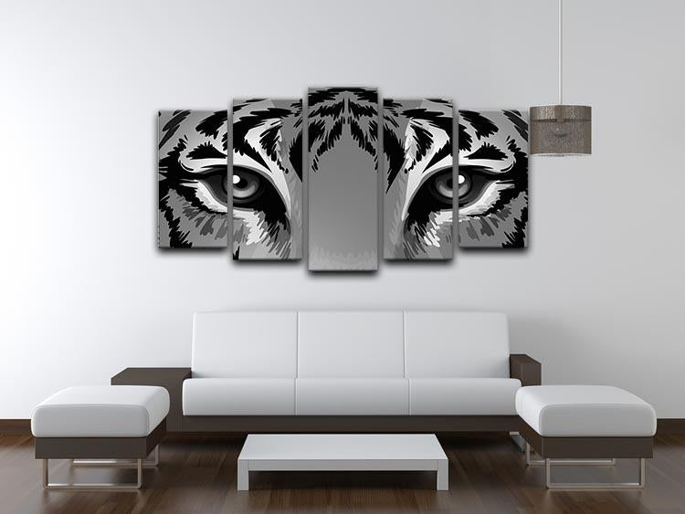 Illustration of a tiger with sharp eyes 5 Split Panel Canvas - Canvas Art Rocks - 3