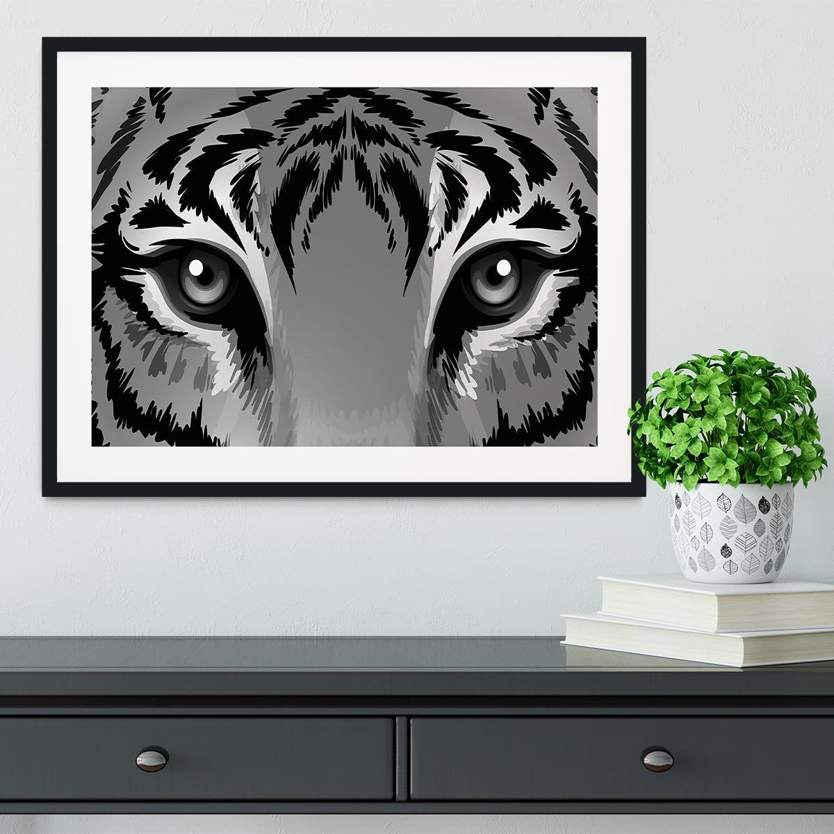 Illustration of a tiger with sharp eyes Framed Print - Canvas Art Rocks - 1