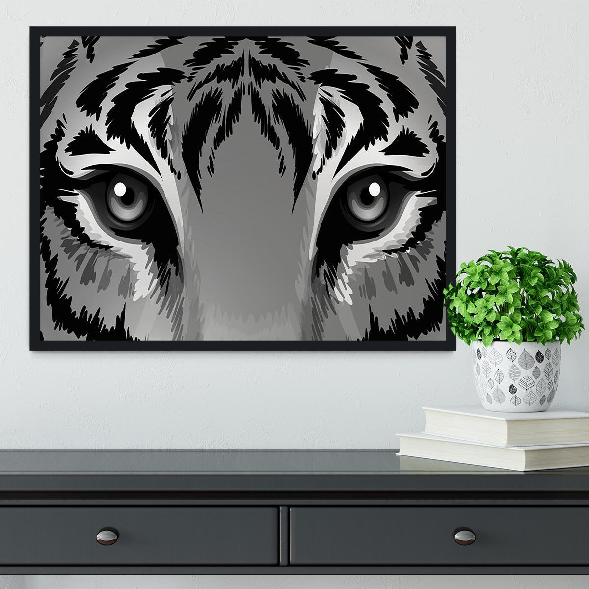 Illustration of a tiger with sharp eyes Framed Print - Canvas Art Rocks - 2