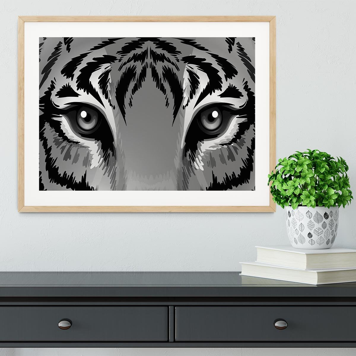 Illustration of a tiger with sharp eyes Framed Print - Canvas Art Rocks - 3