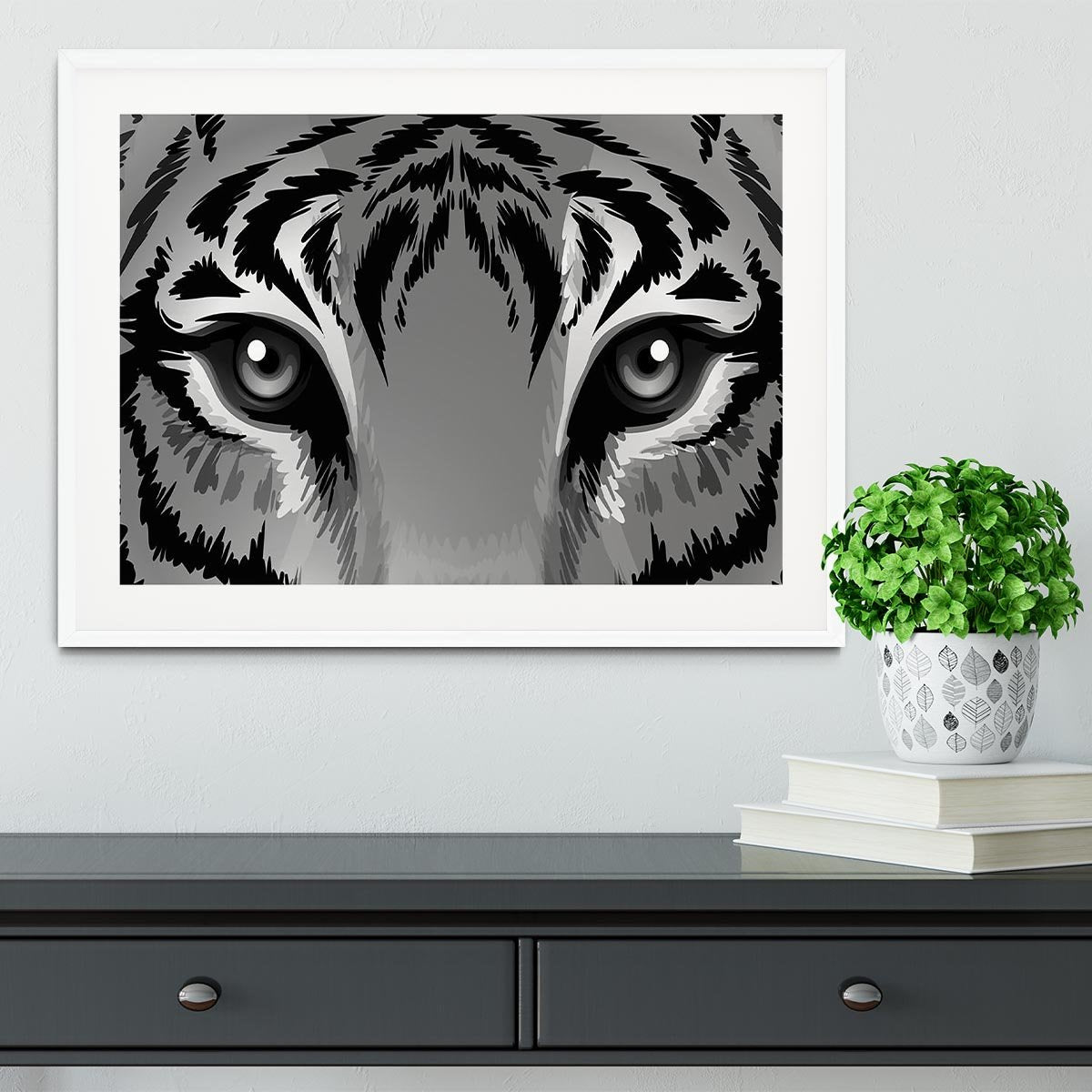 Illustration of a tiger with sharp eyes Framed Print - Canvas Art Rocks - 5