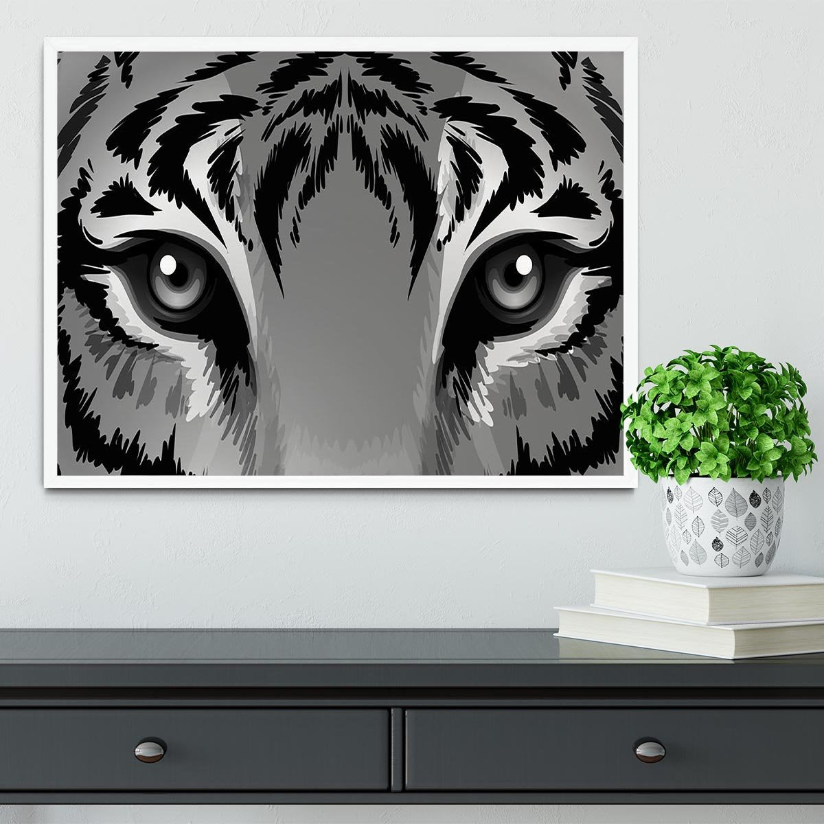 Illustration of a tiger with sharp eyes Framed Print - Canvas Art Rocks -6