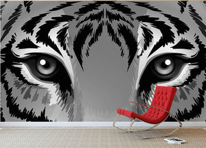 Illustration of a tiger with sharp eyes Wall Mural Wallpaper - Canvas Art Rocks - 2