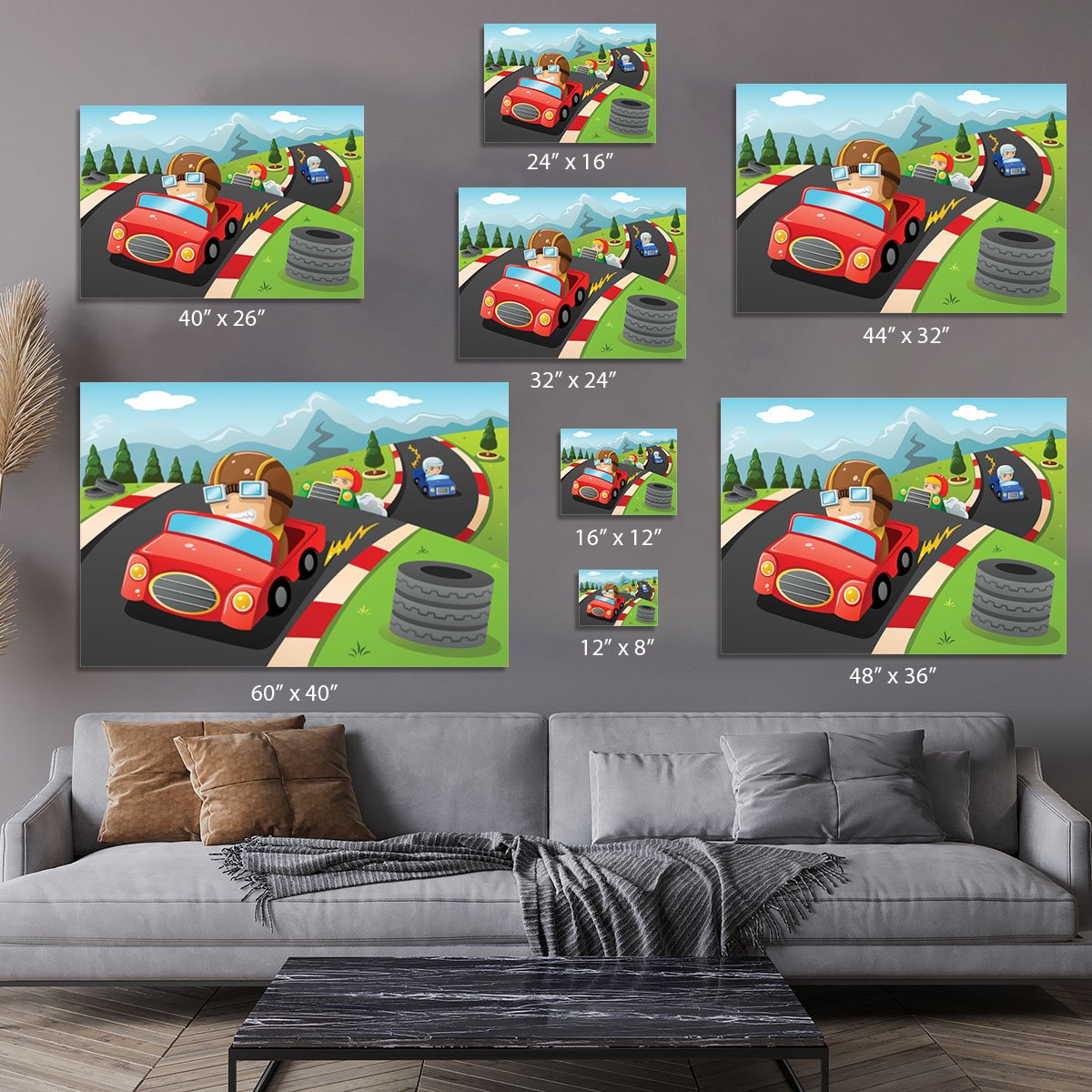 Illustration of happy kids in a car racing Canvas Print or Poster