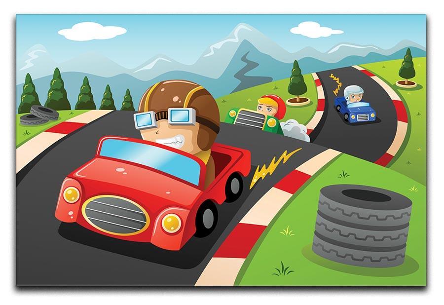 Illustration of happy kids in a car racing Canvas Print or Poster  - Canvas Art Rocks - 1