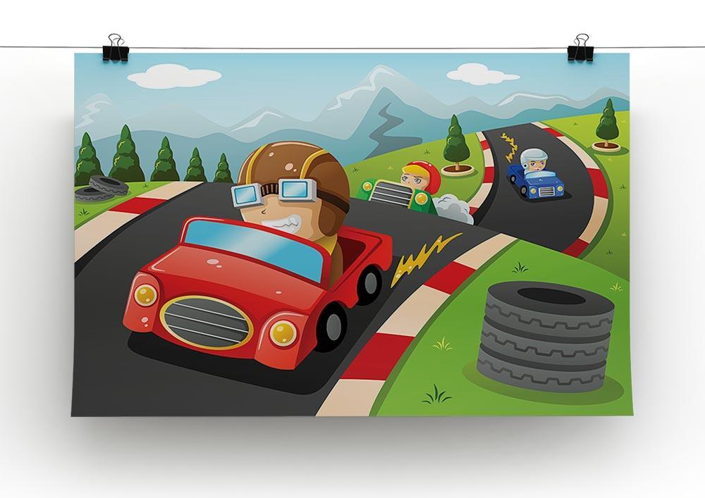 Illustration of happy kids in a car racing Canvas Print or Poster - Canvas Art Rocks - 2