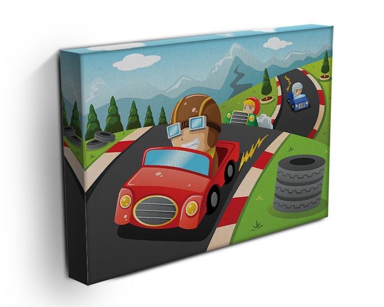 Illustration of happy kids in a car racing Canvas Print or Poster - Canvas Art Rocks - 3